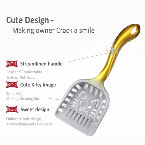 Durable Cat Litter Scoop with Cute Kitty Face - Pets Utopia